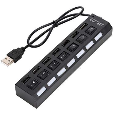 Imagem de Hub USB de 7 portas, estação de ancoragem USB múltipla de alta velocidade com interruptor, proteção de corrente instantânea Uverload (7 preto)