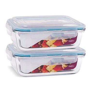 Imagem de KIT 2 Potes de Vidro Retangular com Tampa Hermética 1040ml (Azul)