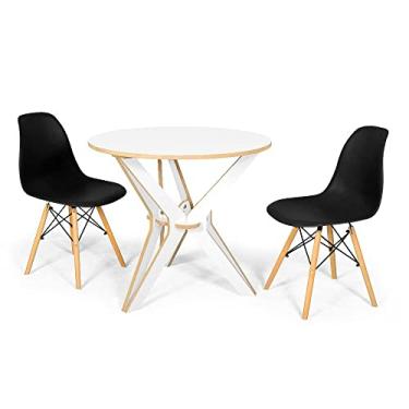 Imagem de Conjunto Mesa de Jantar Encaixe Itália 90cm com 2 Cadeiras Eames Eiffel - Preto