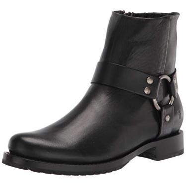 Imagem de Frye Bota feminina Veronica Harness Short 15 cm – Cabedal de couro com forro de couro luxuoso, zíper interno, arnês de pressão e sola de borracha, Preto - Cabra Crust Veg, 34