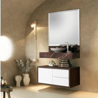 Imagem de Conjunto de Banheiro Pró 80cm com Espelho, Gabinete, Bancada em Porcelanato e Cuba de Apoio Bumi Trufa