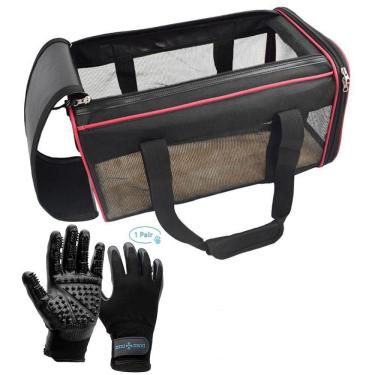 Imagem de Bolsa Pet Transporte Vemelho + Par de Luva Tira Pelos