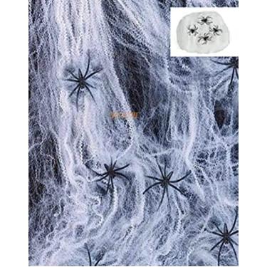 Imagem de Teia De Aranha Branca C/ 4 Mini Aranhas Decoração Halloween Festas