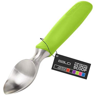 Imagem de BALCI Colher de sorvete – Pá de sorvete de aço inoxidável resistente com aderência de borracha antiderrapante – Pá de sorvete de metal profissional – Seguro para lava-louças – Verde