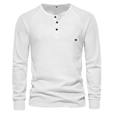 Imagem de JMSUN Suéteres masculino Jaqueta Camiseta masculina gola redonda com gola Henry camiseta manga longa botão gola redonda camiseta top