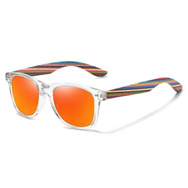 Imagem de Óculos de sol polarizados com pernas de madeira para homens ou mulheres cor templos, vermelho, transparente