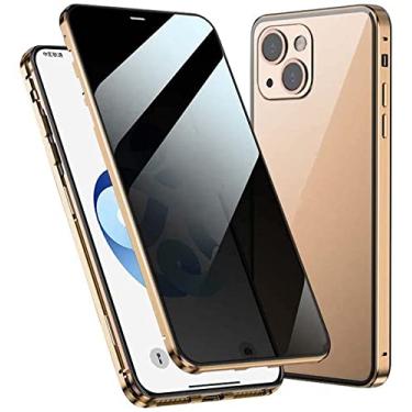 Imagem de HAODEE Capa de telefone vítrea magnética de dupla face anti-espião, para Apple iPhone 13 Mini (2021) capa de vidro temperado de dupla face de 5,4 polegadas (cor: ouro)