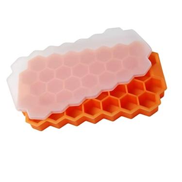 Imagem de Bandeja de cubo de gelo 37 grades bandeja de cubo de gelo molde de gelo de silicone com tampas para bar de sorvete festa uísque coquetel ferramentas de bebida fria molde de cubo de gelo (cor: laranja)
