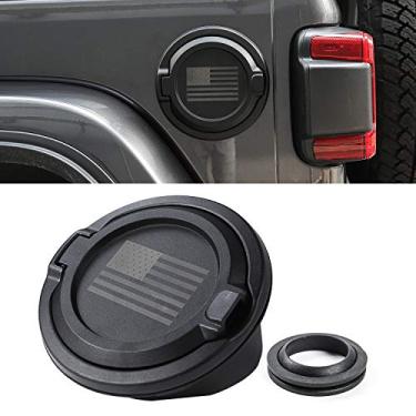 Imagem de JeCar para JL Tampa de Gás Tampa de Enchimento de Combustível Porta Trava de Gás Tampa de Combustível Tanque Porta Trava Gás Tampa de Tanque para Jeep Wrangler JL JLU Unlimited Rubicon Sahara 4 Portas 2 Portas Bandeira Preta dos EUA