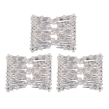 Imagem de Pentes de cabelo duplo com pérolas de flor e pérola elástica fácil e requintada LOVEF3 pçs para mulheres e meninas