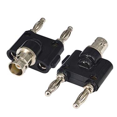 Imagem de onelinkmore Conector BNC fêmea para macho banana duplo pinos de encadernação adaptador RF coaxial BNC para BNC macho Banana conector divisor conector 2..