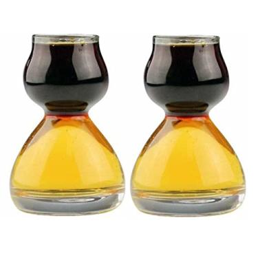 Imagem de QUAFFER Copo de dose em camadas com bolha dupla e cartão de receita transparente 35 g na parte superior, 63 g na parte inferior, conjunto com 2