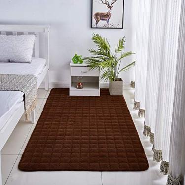 Imagem de Tapetes de área para sala de estar veludo coral macio xadrez antiderrapante tapete lavável proteger o chão tapete decorativo quarto infantil sala de estudo sofá de cabeceira, café, 80 * 200 cm