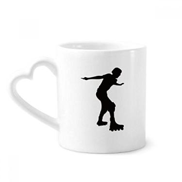 Imagem de Caneca preta com contorno esportivo para patinação em rolo copo de coração em cerâmica para café
