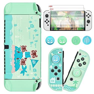 Imagem de DLseego Animal Crossing Switch OLED Case Protective Cover Dockable Hard Shell Joy Con Skin Accessory With 4PCS Thumb Grips Caps and 2PC Screen Protectors