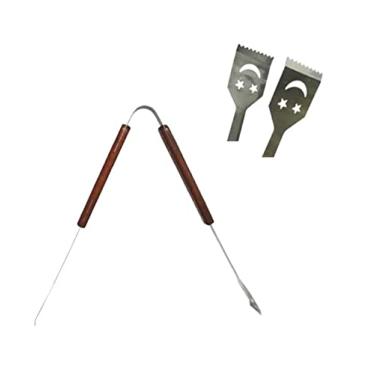 Imagem de Pegador De Churrasco De Inox Cabo Madeira Longo 39cm