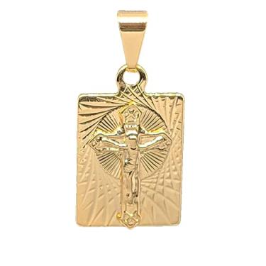 Imagem de Pingente Diamantado Crucifixo Retangular Banhado a ouro 18k 14x18mm