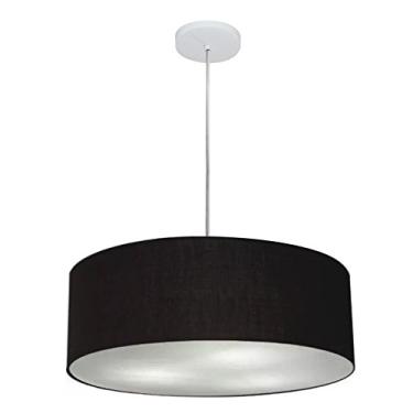 Imagem de Lustre Pendente Cilíndrico Cúpula Tecido 45x15 cm, Vivare Iluminação, Pendente4254 PR, Preto, Médio
