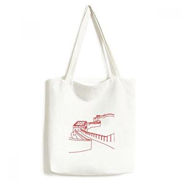 Imagem de Red The Great Wall Pattern China Tote Canvas Bag Shopping Satchel Casual Bolsa