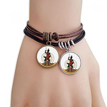 Imagem de DIYthinker Pulseira com emblema nacional da Oceania Vanuatu com corda de couro dupla, conjunto de presente para casal