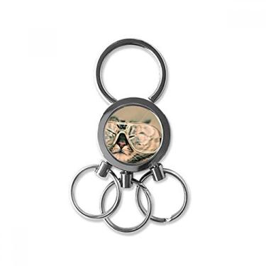 Imagem de DIYthinker Óculos de animal com foto de gato e chaveiro de metal de aço inoxidável com clipe para presente