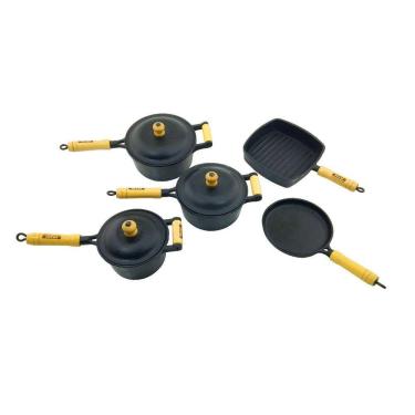 Imagem de Jogo 3 Caçarolas Cabo Tampa Ferro,Tapioca e Cook Grill Ferro