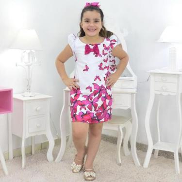 Imagem de Vestido Infantil Branco Com Borboletas Rosas Pink - Trapézio - Moderna