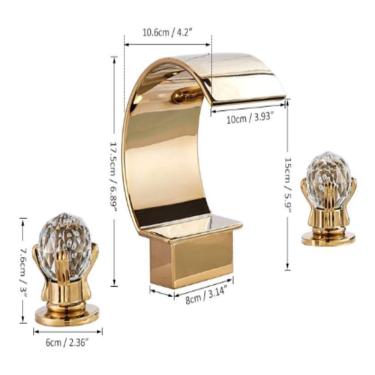 Imagem de Torneira Misturador Lavabo Banheiro Duplo Comando Dourada