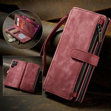 Imagem de Capa para Galaxy Z Fold 4 3 para Samsung S23 Ultra S22 S20FE Titular do cartão de crédito Lanyard Zipper Wallet Case de couro, vermelho, para Galaxy S21FE
