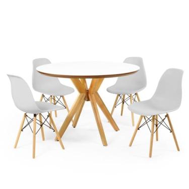 Imagem de Conjunto Mesa de Jantar Redonda Marci Premium Branca 100cm com 4 Cadeiras Eames Eiffel - Cinza