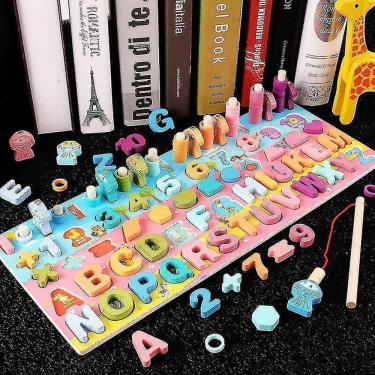 Imagem de Brinquedos de pesca brinquedos de madeira educação infantil bloco de construção digital brinquedo ocupado brinquedos matemáticos