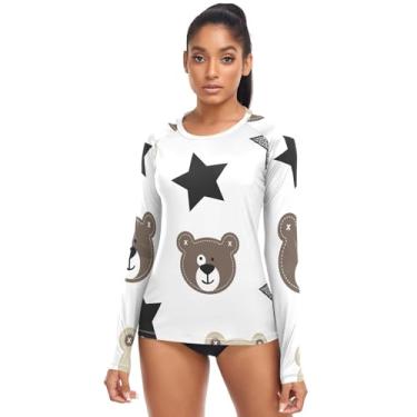 Imagem de Camisa de natação feminina Star Bear Grey Rash Guard de manga comprida FPS 50+, Urso estrela, cinza, G