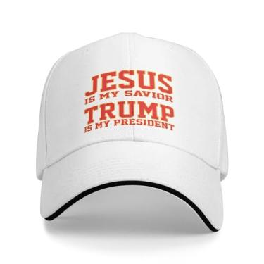 Imagem de Boné de beisebol clássico 2024 Jesus is My Savior Vintage Original Boné de caminhoneiro Trump is My President branco, Branco, G