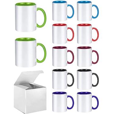 Imagem de ABBSH Canecas de sublimação de cerâmica, 325 ml, pacote com 12, cores sortidas, seguro para micro-ondas, lavável na lava-louças