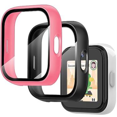 Imagem de Pacote com 2 capas compatíveis com o protetor de tela do relógio infantil SyncUp da T-mobile, capa rígida de PC de vidro temperado embutida para sincronizar acessórios de relógio infantil - preto + rosa