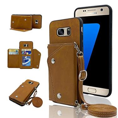 Imagem de Capa carteira compatível com Samsung Galaxy S7 com alça de ombro transversal e suporte de couro para cartão de crédito, acessórios para celular para Glaxay S 7 7s GS7 SM-G930V G930A mulheres meninas