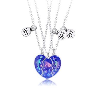 Imagem de Saalort Colares Best Friend para 3 colares de coração combinando com pingente magnético da amizade, Cobre, Zircônia cúbica