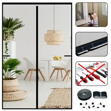 Imagem de CHIYUNS Tela para porta de tela com fecho magnético 91 x 208 cm, rede mosquiteira de fibra de vidro com fecho automático com ímã para portas, cortina resistente contra insetos para entrada, mantém