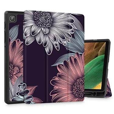 Imagem de Mektron Capa para tablet Galaxy Tab A7 Lite Samsung 8,7 polegadas modelo 2021 (SM-T220/T225/T227) com suporte para caneta S, capa traseira rígida leve com visualização em vários ângulos, crisântemos florescendo