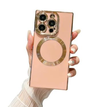 Imagem de Owncase Capa magnética quadrada para iPhone 15 Pro [compatível com Magsafe] Proteção total da lente da câmera e cantos reforçados galvanizados à prova de choque macio TPU Edge Bumper Case para iPhone 15 Pro (rosa)