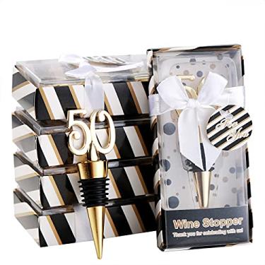 Imagem de Cesdai 12 peças de rolha de garrafa de vinho de ouro 50 para lembrancinha de aniversário de aniversário, rolhas de garrafa de bebidas, festa de 50 anos, lembrança, lembrança, suprimentos de presente
