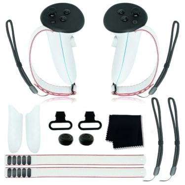 Imagem de Compatível com pacote de acessórios Meta 3 Kit de substituição de tampa de bateria Correias ativas ajustáveis ​​Anel de metal fivela lente pano tampas de joystick para controlador Meta Quest 3/813