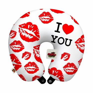 Imagem de Almofada de pescoço viagem I love you kiss white  namorados lembrança