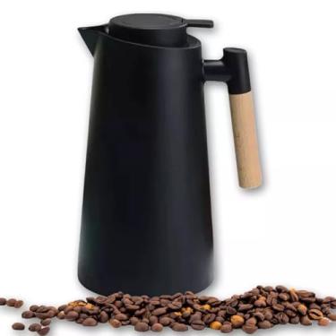 Imagem de Garrafa Termica 1 Litro Nordica Cabo Madeira Serve Cafe Cha Bebida Quente Gelada Cozinha Mesa Escritorio Casa Reuniao Coffee Break Piquenique