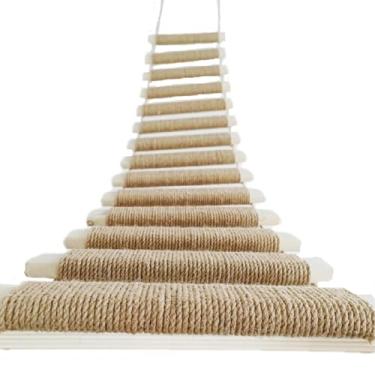 Imagem de Escada de escalada para gatos montada na parede ponte para gatos móveis de madeira maciça para animais de estimação gaiola de cânhamo para gatos prateleiras de corda de sisal brinquedos torre de árvore (escada de sisal 100 cm)