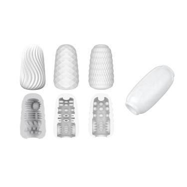 Imagem de Conjunto de ovo masturbador | Stroker de bolso para prazer portátil, com vagina texturizada realista 3d, ultra macio, elástico, masturbadores masculinos, kit de copo para homens (4pcs-branco)