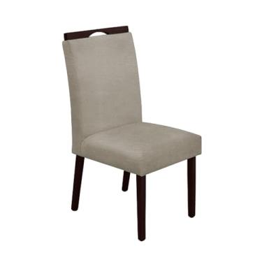 Imagem de Cadeira De Jantar Madeira Maciça Castanho Premium Heloísa Linho Bege