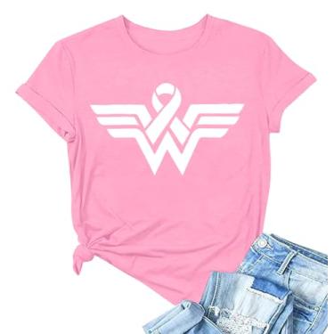 Imagem de Camisetas femininas para câncer de mama Support Squad fita rosa conscientização do câncer de mama camiseta manga curta outono, Rosa 1, XXG