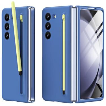 Imagem de Miimall Capa fina para Samsung Z Fold 6 Matte com S Pen, capa dobrável para 6 canetas com suporte para caneta + capa protetora de tela frontal para Galaxy Z Fold 6 capa de telefone azul celeste