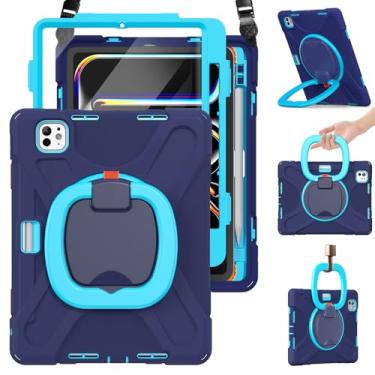 Imagem de BRAECN Capa para iPad Pro de 11 polegadas M4 2024 (A2836/A2837/A3006), capa de silicone resistente com suporte giratório de 360°, protetor de tela integrado, suporte de lápis, pega, alça de ombro,